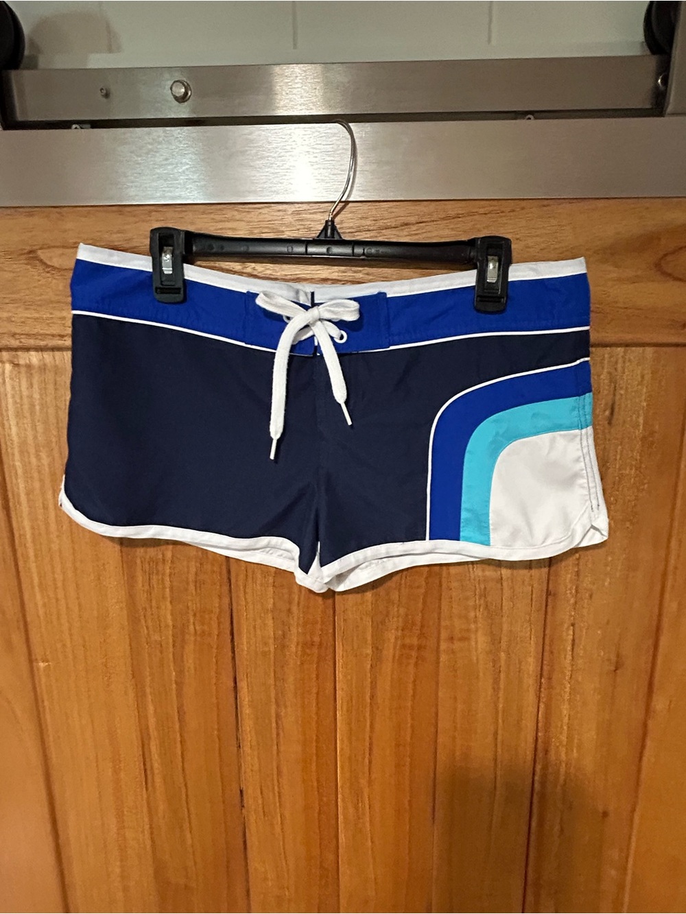 Swim Board Shorts Hip Hugger Navy with Blue Stripe Accent. Jr Size 9 (Women’s)